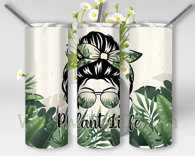 Plant Life 20oz Tumbler Template, Messy Bun Plant Tumbler Png, Botanical Tumbler Design, Plant Lover Gift, Crazy Plant Lady Tumbler Wrap, Digital Download Sublimation WillowSageDesign 