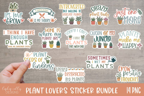 Plant Lover Sticker Bundle-House Plant and Succulent Sticker Print and Cut Bundle Sublimation Linden Valley Designs 