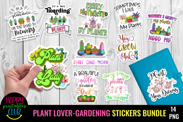Plant Lover Stickers Bundle I Gardening Stickers Bundle SVG Happy Printables Club 