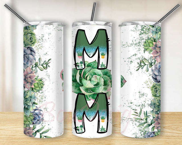Plant Mom Succulent Tumbler Wrap Watercolor Cactus Straight Tumbler PNG, 20 oz Sublimation Skinny Tumbler Wrap, PNG Digital File Sublimation BouDesign 