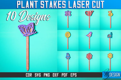 Plant Stakes Laser Cut SVG Bundle | Laser Flower Stakes SVG Design | CNC Files SVG Fly Design 