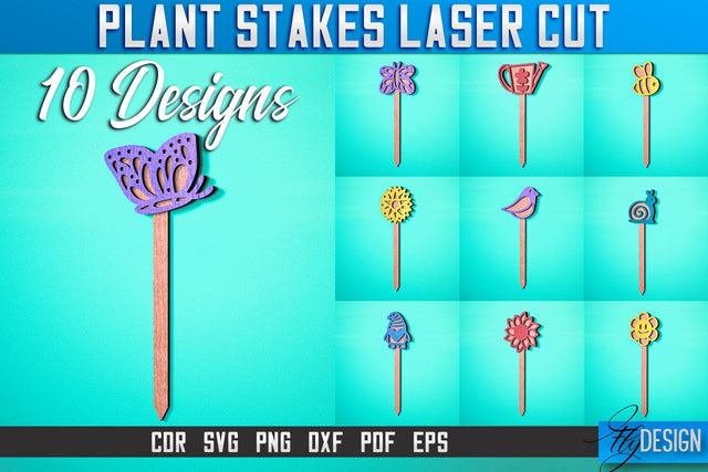 Plant Stakes Laser Cut SVG Bundle | Laser Flower Stakes SVG Design | CNC Files SVG Fly Design 