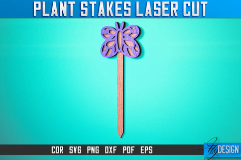 Plant Stakes Laser Cut SVG Bundle | Laser Flower Stakes SVG Design | CNC Files SVG Fly Design 