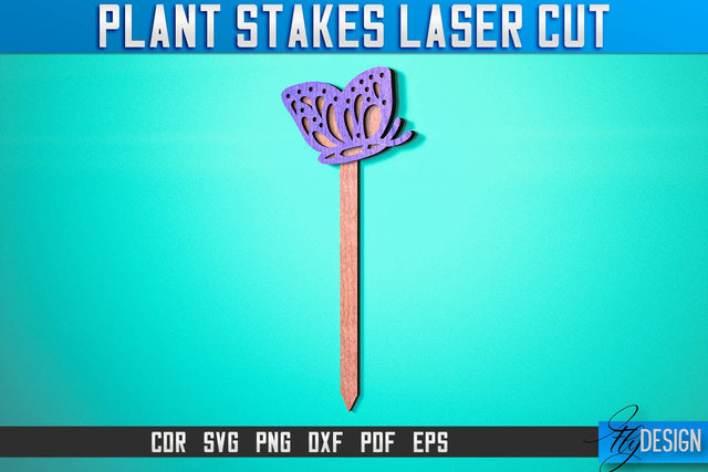 Plant Stakes Laser Cut SVG Bundle | Laser Flower Stakes SVG Design | CNC Files SVG Fly Design 