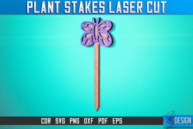 Plant Stakes Laser Cut SVG Bundle | Laser Flower Stakes SVG Design | CNC Files SVG Fly Design 