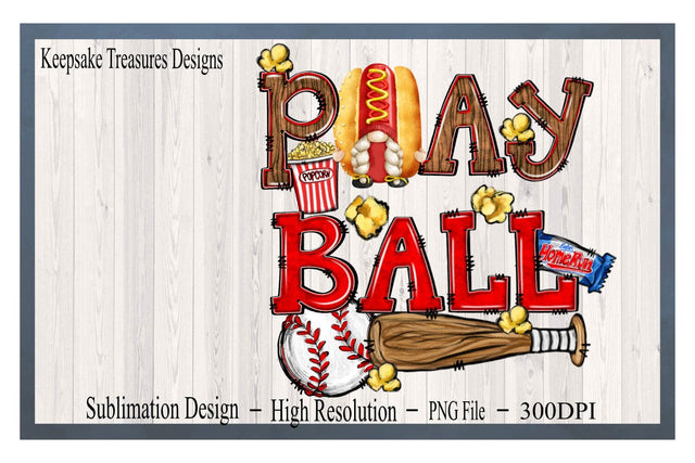 Play Ball, Gnome PNG, Hot Dog PNG, Doodle Hand Drawn, Baseball Sublimation Design, Digital Download PNG File Sublimation Keepsake Treasures Designs LLC. 