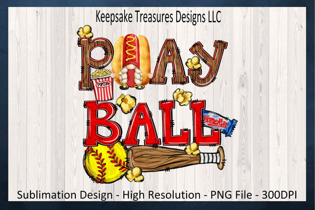 Play Ball Softball Gnome Hot Dog, Spring Sport Design, Hand Draw Doodle, Sublimation PNG, Digital Download Sublimation Keepsake Treasures Designs LLC. 