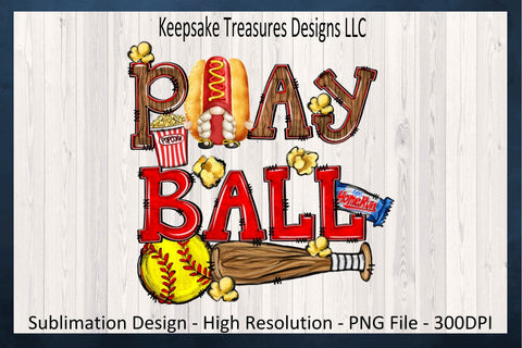 Play Ball Softball Gnome Hot Dog, Spring Sport Design, Hand Draw Doodle, Sublimation PNG, Digital Download Sublimation Keepsake Treasures Designs LLC. 