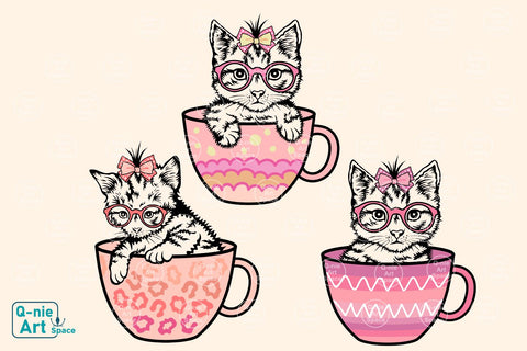 Playful Cat in Cup SVG, Peeking Cat Clipart, Cup Pattern Graphics SVG Q-nie Art Space 