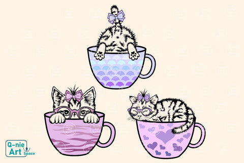 Playful Cat in Cup SVG, Peeking Cat Clipart, Cup Pattern Graphics SVG Q-nie Art Space 