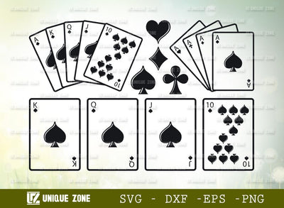 Playing Cards | Poker Cards | Cards | Hearts | Spades | Clubs | Royal Flush | Gaming Cards SVG Unique Zone 