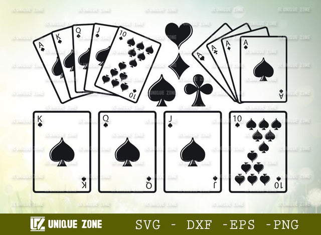 Playing Cards | Poker Cards | Cards | Hearts | Spades | Clubs | Royal Flush | Gaming Cards SVG Unique Zone 