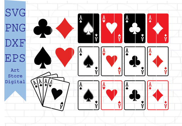 Playing Cards Svg, Aces svg, Poker Cards svg, Royal Flush Clip Art, Cards Clip Art, Poker Cards Vector SVG Artstoredigital 