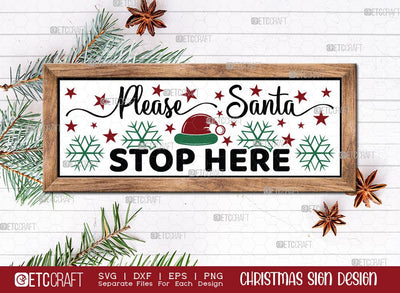 Please Santa Stop Here Sign SVG Cut File | Merry Christmas Svg | Horizontal Sign | Christmas Door Hanger | Farmhouse Decor Svg | Christmas Sign | Christmas Wood Sign Design SVG ETC Craft 