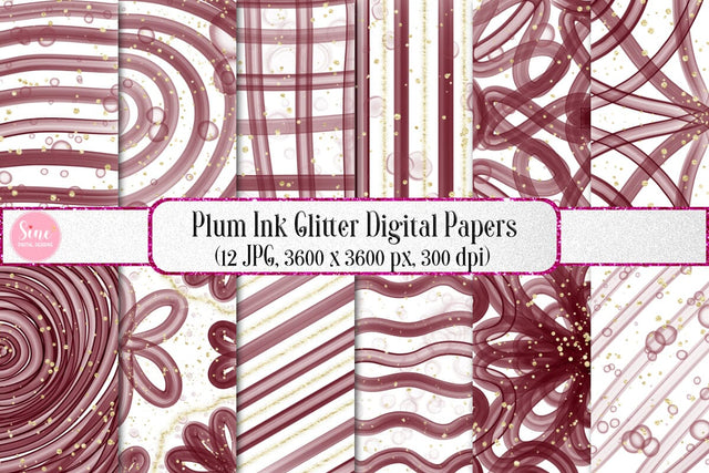 Plum Ink Glitter Digital Papers Backgrounds Set Digital Pattern SineDigitalDesign 