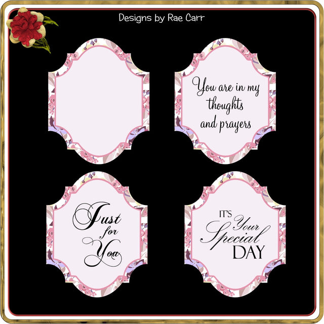 PNG 100 Pink Floral Toppers Set of 4 3D Paper Designs by Rae 