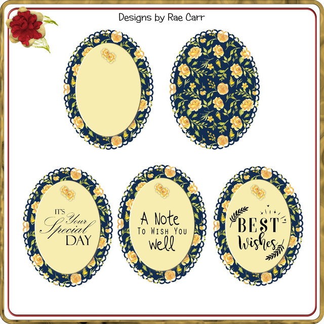 PNG 101 Yellow Floral Toppers Set of 5 3D Paper Designs by Rae 