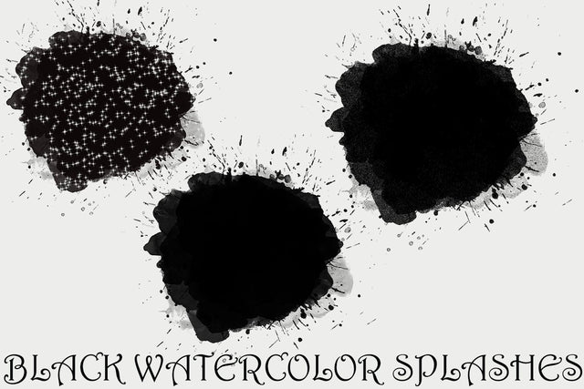 PNG Black Watercolor Splashes Splotches Clipart, Paint Drip, Hand Painted Blobs, Watercolor Shapes Graphics, Black Splashes,Instant Download Sublimation ArtStudio 