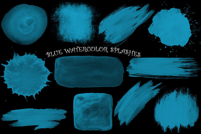 PNG Blue Watercolor Splashes, Splotches Clipart,Paint Drip, Hand Painted Blobs, Watercolor Shapes Graphics, Splashes,Instant Download Sublimation ArtStudio 