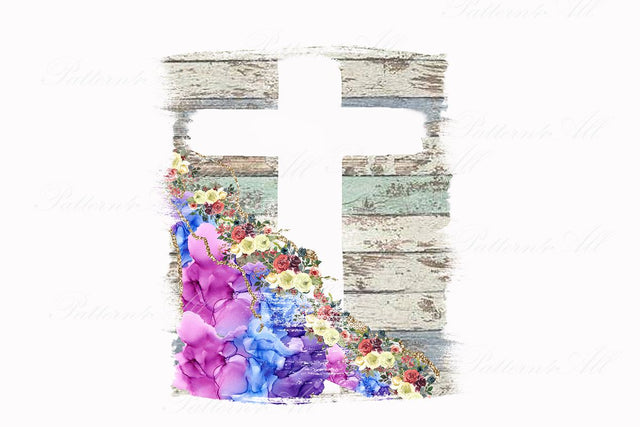 PNG Cross and distressed Animal Print Sublimation Splatters,Turquoise with Spring Floral background png, Distressed grunge,Backsplash Sublimation ArtStudio 