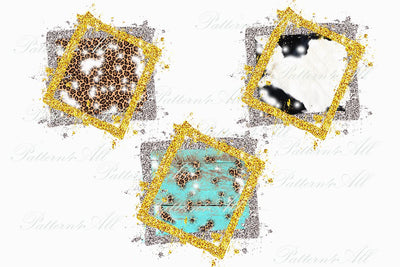 PNG Distressed Animal Print Sublimation Patches,turquoise wood background,Glitter Sublimation Frames PNG 3D Paper ArtStudio 