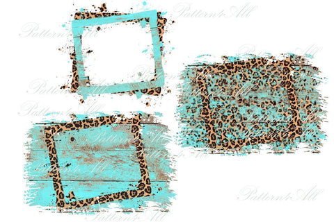 PNG Distressed Leopard Print Sublimation Patches,turquoise wood background,Splash Sublimation Design, Digital Paper, Sublimation Frames PNG 3D Paper ArtStudio 