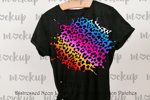 PNG Distressed Neon Leopard Print Sublimation Patches, Colorful Leopard Print, Patches Design, Bleached Effect, Sublimation,Instant Download Sublimation ArtStudio 