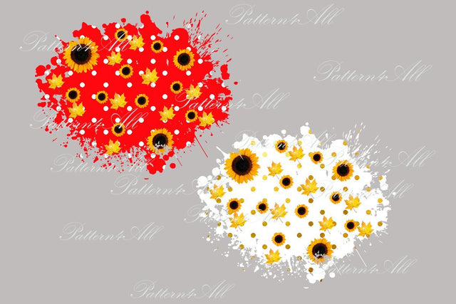 PNG Fall Design for Sublimation, Red and Gold Dots, Sunflowers, Fall leaf, Sploches Sublimation Design, Distressed Sublimation Patches PNG 3D Paper ArtStudio 