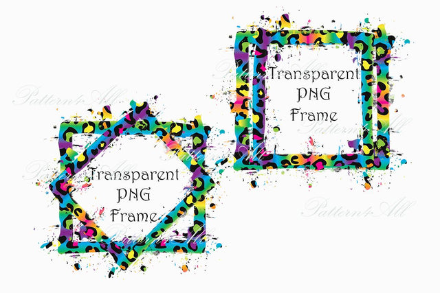 PNG Frame, Neon Leopard Print Sublimation Patches PNG,Instant Download,Splash Sublimation Design, Digital Paper, Sublimation Patches PNG 3D Paper ArtStudio 