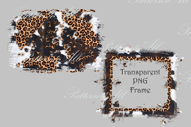 PNG Leopard Cowhide Frame Background, Shabby Distressed, Rustic Cow Spots Graphic Design Png,Country print texture,Distressed Sublimation 3D Paper ArtStudio 