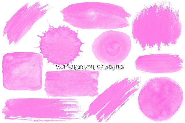 PNG Pink Watercolor Splashes, Splotches Clipart,Paint Drip, Hand Painted Blobs, Watercolor Shapes Graphics, Splashes,Instant Download Sublimation ArtStudio 