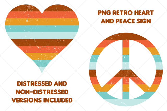 Png Retro Love Heart & Hippie Peace Sign Sublimation Karma Genie Graphics 