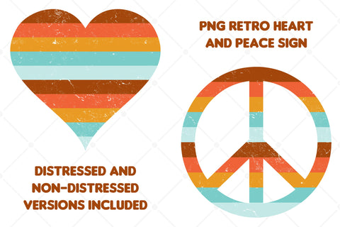 Png Retro Love Heart & Hippie Peace Sign Sublimation Karma Genie Graphics 