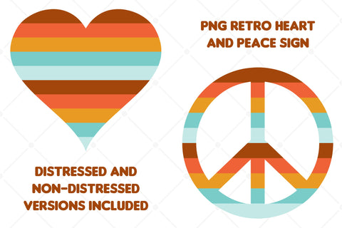 Png Retro Love Heart & Hippie Peace Sign Sublimation Karma Genie Graphics 