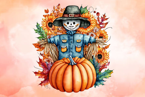 PNG Watercolor Fall Scarecrow Pumpkin Sublimation Rupkotha 