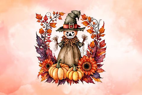 PNG Watercolor Fall Scarecrow Pumpkin Sublimation Rupkotha 