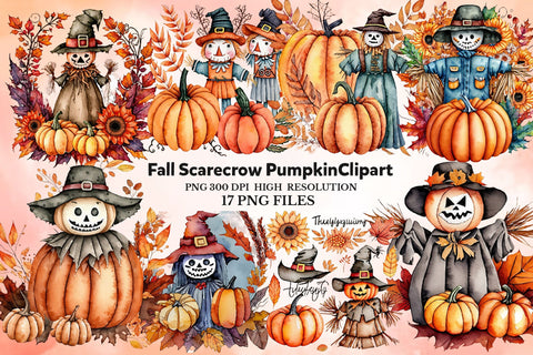 PNG Watercolor Fall Scarecrow Pumpkin Sublimation Rupkotha 