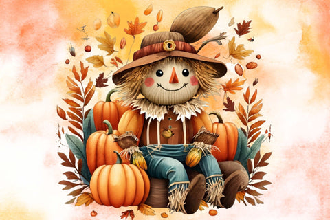 PNG Watercolor Fall Scarecrow Pumpkin Sublimation Rupkotha 