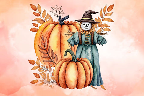 PNG Watercolor Fall Scarecrow Pumpkin Sublimation Rupkotha 