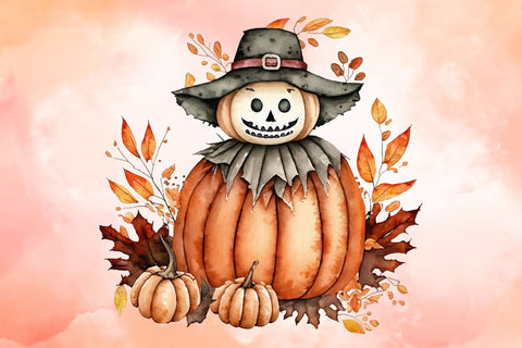PNG Watercolor Fall Scarecrow Pumpkin Sublimation Rupkotha 