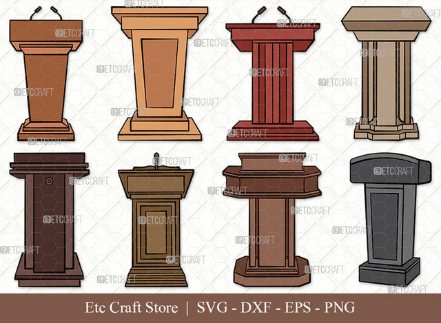 Podium Stand SVG, Podium Clipart, Speaker Podium Svg, Lecture Podium Svg, Wooden Podium Svg, Microphone With Podium Svg, Podium Bundle SVG ETC Craft 