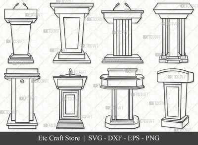 Podium Stand SVG, Podium Outline, Speaker Podium Svg, Lecture Podium Svg, Wooden Podium Svg, Microphone With Podium Svg, Podium Bundle SVG ETC Craft 