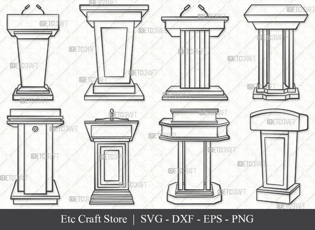 Podium Stand SVG, Podium Outline, Speaker Podium Svg, Lecture Podium Svg, Wooden Podium Svg, Microphone With Podium Svg, Podium Bundle SVG ETC Craft 