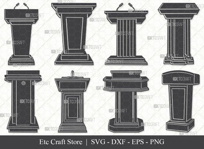 Podium Stand SVG, Podium Silhouette, Speaker Podium Svg, Lecture Podium Svg, Wooden Podium Svg, Microphone With Podium Svg, Podium Bundle SVG ETC Craft 