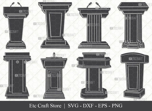 Podium Stand SVG, Podium Silhouette, Speaker Podium Svg, Lecture Podium Svg, Wooden Podium Svg, Microphone With Podium Svg, Podium Bundle SVG ETC Craft 