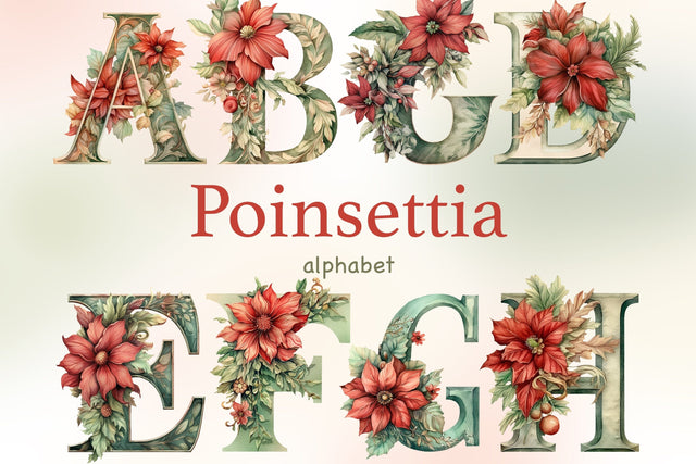 Poinsettia Alphabet | Christmas Invitation Bundle SVG GlamArtZhanna 