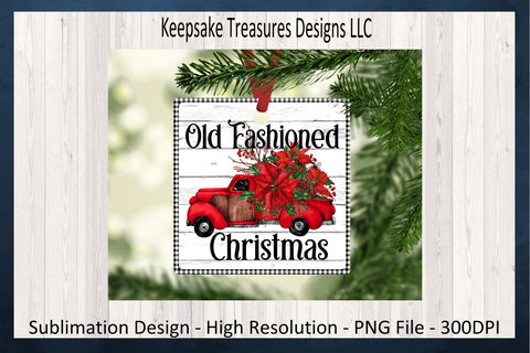 Poinsettia Christmas Ornaments PNG, Christmas Tree Decor, Old Fashioned Christmas Red Truck, Sublimation Design, Digital Download Sublimation Keepsake Treasures Designs LLC. 