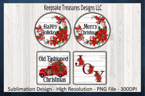 Poinsettia Christmas Ornaments PNG, Christmas Tree Decor, Old Fashioned Christmas Red Truck, Sublimation Design, Digital Download Sublimation Keepsake Treasures Designs LLC. 