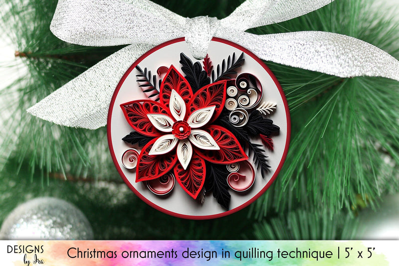Poinsettia Flower 3D Quilling Ornament Design - So Fontsy