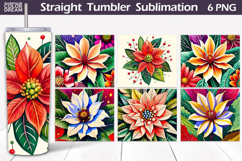 Poinsettia Flowers Tumbler | Christmas Tumbler Wrap Sublimation WatercolorColorDream 
